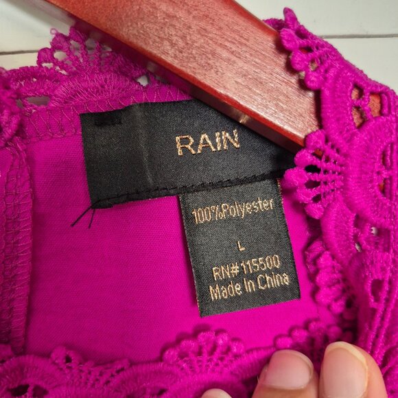 Rain Womens Fuchsia Crochet Lace Cap Sleeve Blouse L - Picture 4 of 7